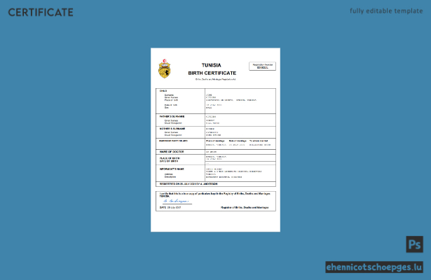 Tunesische Geburtsurkunde (Word- und PDF-Beispiel)